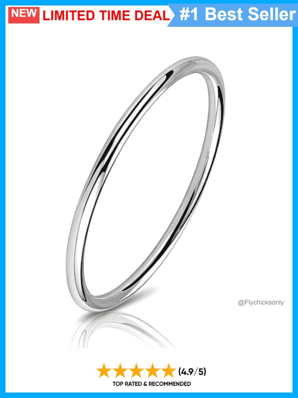 925 Sterling Silver 4mm Polished Bangle Bracelet Minimalist Stackable